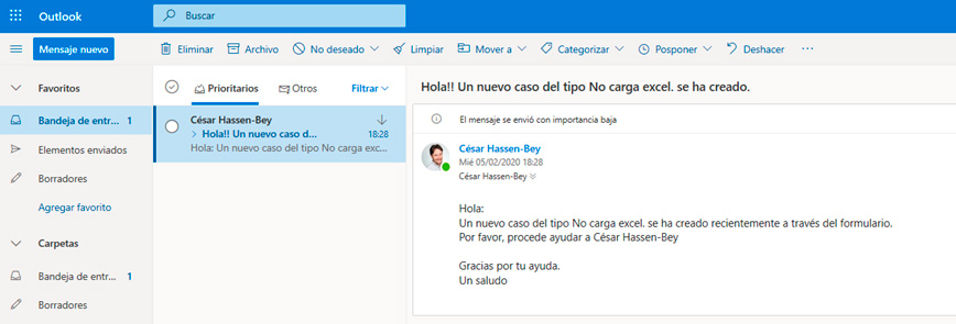 resultados en outlook